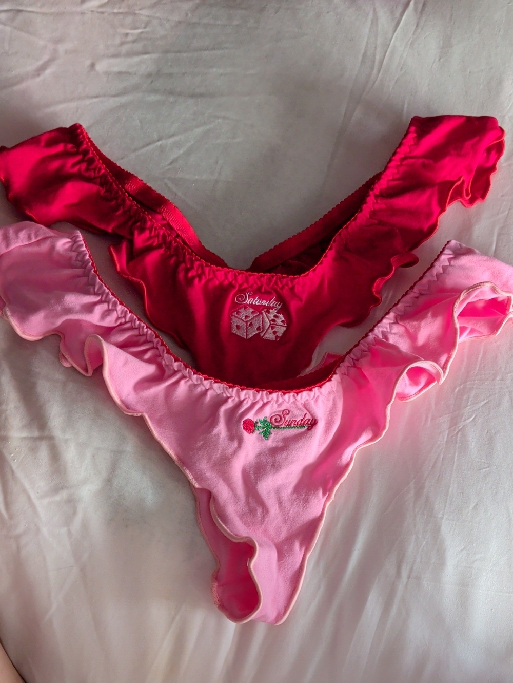 Saturday Sunday Pink and Red Ruffle Thong Panties